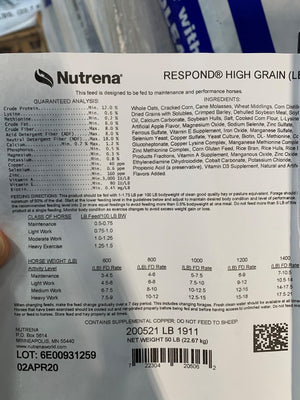Nutrena Respond High Grain Label