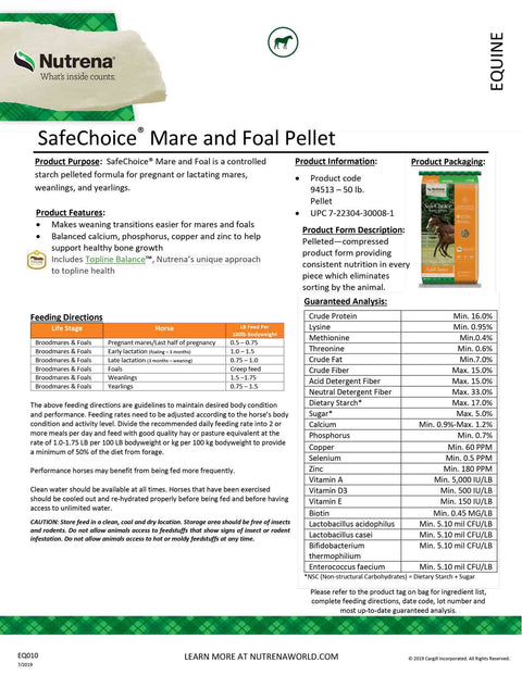 Nutrena SafeChoice Mare and Foal Pellet Label