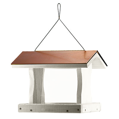 White and copper bird feeder