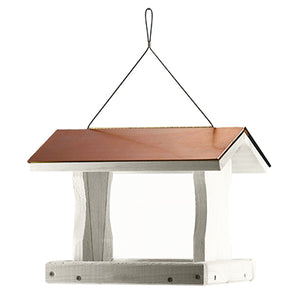 White and copper bird feeder